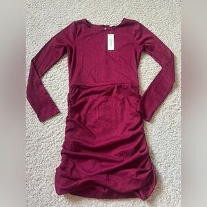 Francesca's Red bodycon L/S glitter dress Small